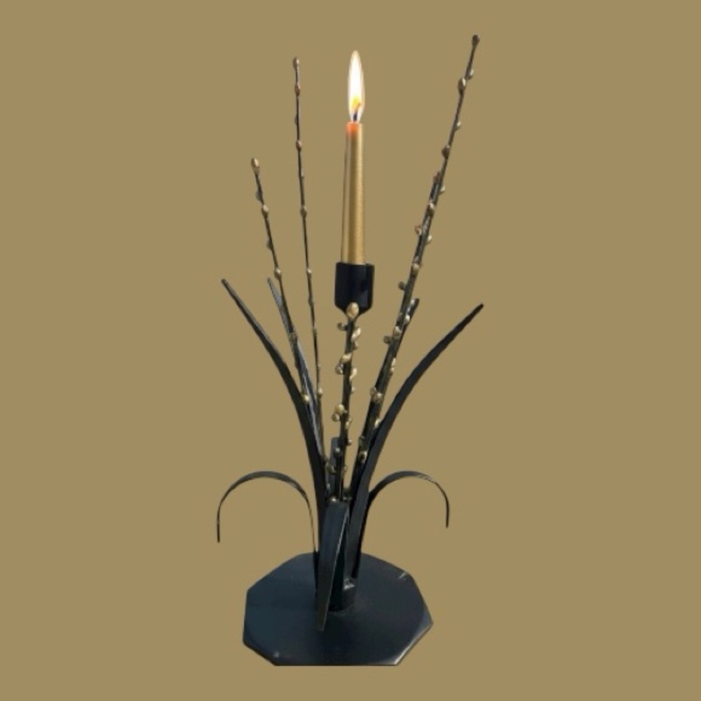 Metal sculpture with candle holder, heavy, nice work, unsigned, vintage